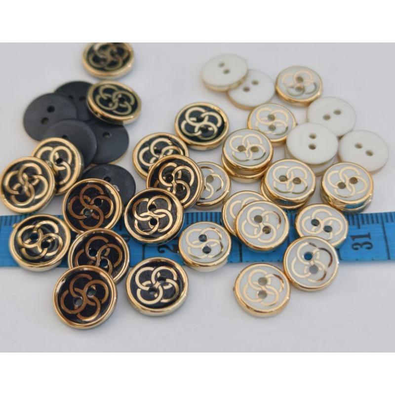 100 Pcs Kancing Baku Gepeng Bunga Hem/kancing Blazer gamis Motif Ring Gold hitam 11 mm 13 mm