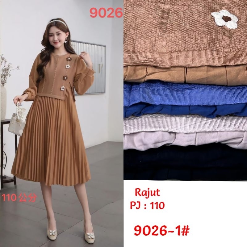 Tunik Kombinasi 9026-1 9026-3 9026-4 9026-2 Fashion Muslim Wanita Motif Dengan Bahan Rajut Mix Katun