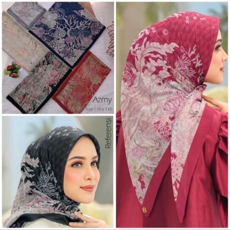 Hijab Segi Empat Buttonscarves Jilbab Motif miror LC T3 Series Mermaid Azmi Camiya Emily Parisian