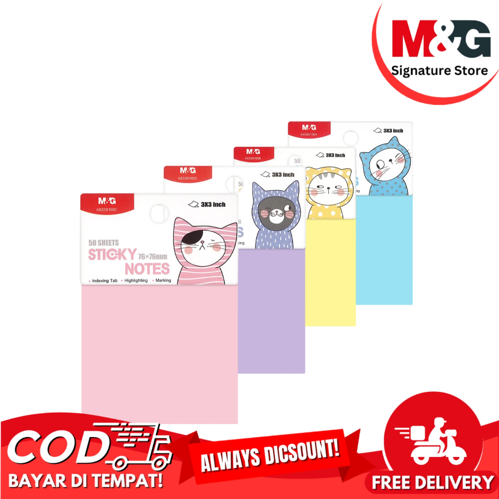 

Kertas Memo Sticky Note M&G So Many Cats 3x3 Inch Warna Pastel #AS33B105A #AS33B105C #AS33B105D