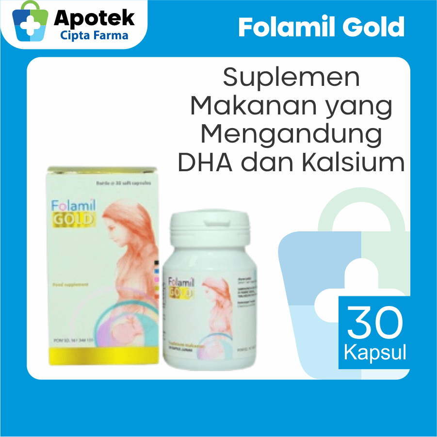 Folamil Gold Kapsul Polamil Ibu Hamil Vitamin Hamil DHA Kalsium Folic Acid Asam Folat VItamin D3 Vit