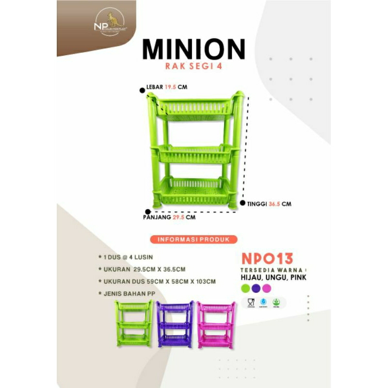 Rak Segi 4 Minion NP / Small Rak Susun 3 Serbaguna / Plastik / Bumbu / Kosmetik / Gelas / Dokumen / 