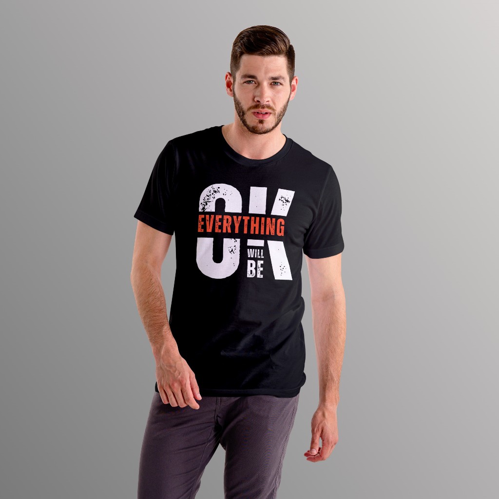 Everything Will Be OK - Kaos Sablon Digital Printing DTF - Cotton Combed 24s - L - Hitam
