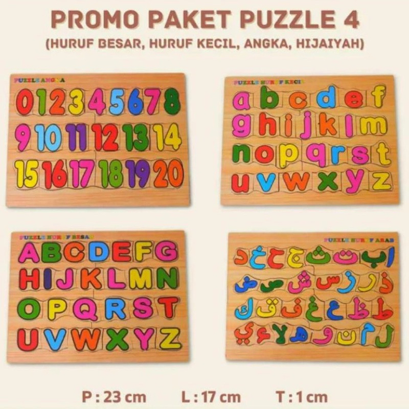 Mainan edukasi anak puzzle kayu huruf besar kecil hijaiyah arab angka number alfabet alphabet edukat