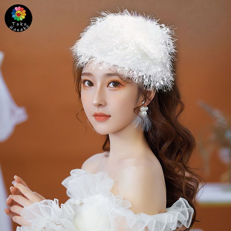2024 Korea Topi Wanita Topi Kecil Retro Prancis Jepit Rambut Gaya Barat Hitam Hiasan Rambut Jaring K