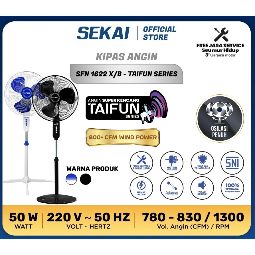 SEKAI Kipas Angin Berdiri Stand Fan 16 Inch Taifun Series  SFN1622 SFN1623 SFN1623X SFN 1623B 1622X 