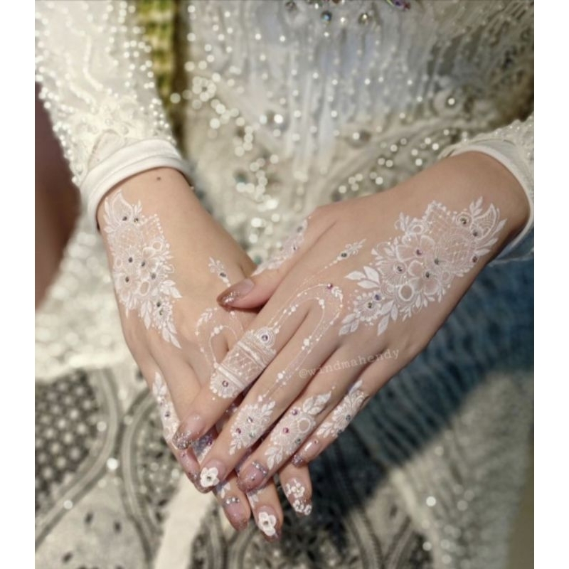 Stiker Tato Henna Tempel Warna Putih acara pengantin tato hena instant Waterproof (Glow in the dark)