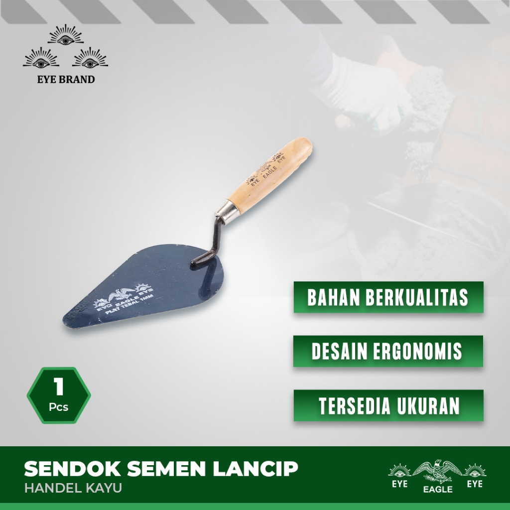 Sendok Semen Lancip Gagang Kayu Cap Mata