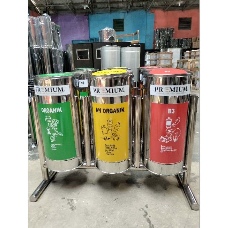 Tempat sampah stainless 3pilah/tempat sampah stainless