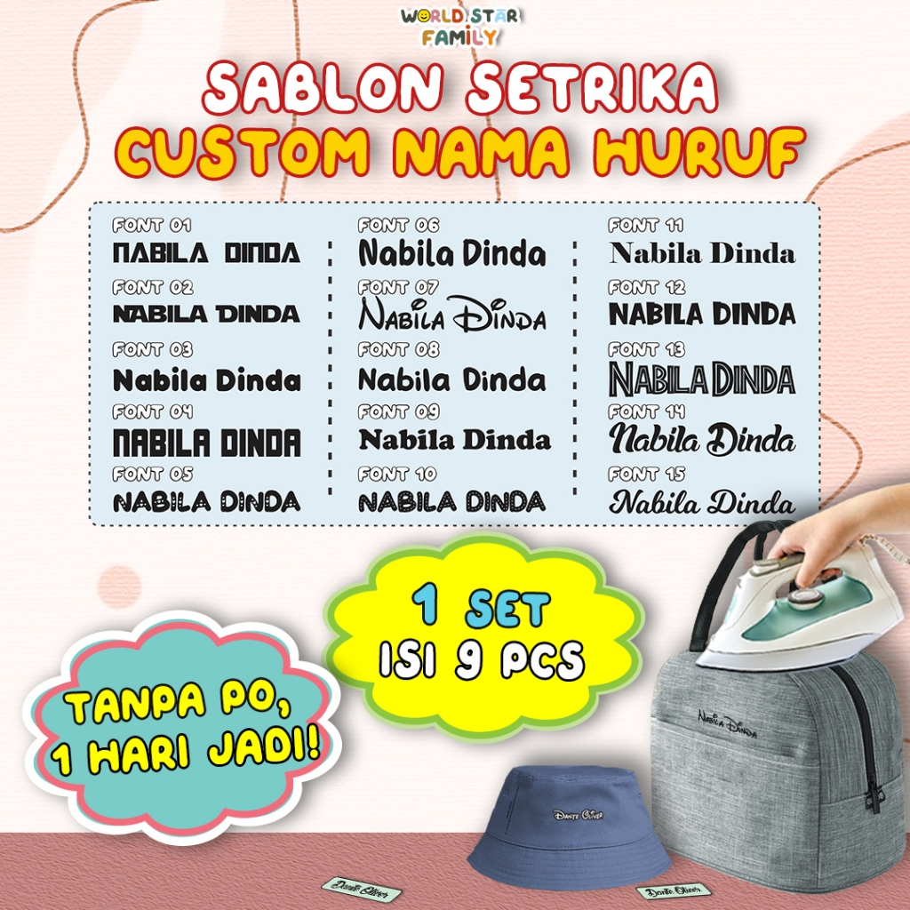 

WSF Stiker Kain Sablon Setrika Sablon Baju Label baju GRATIS CUSTOM NAMA 1 set Isi 9pcs Sablon setrika Stiker label STIKER LABEL BAJU MURAH Sablon DTF