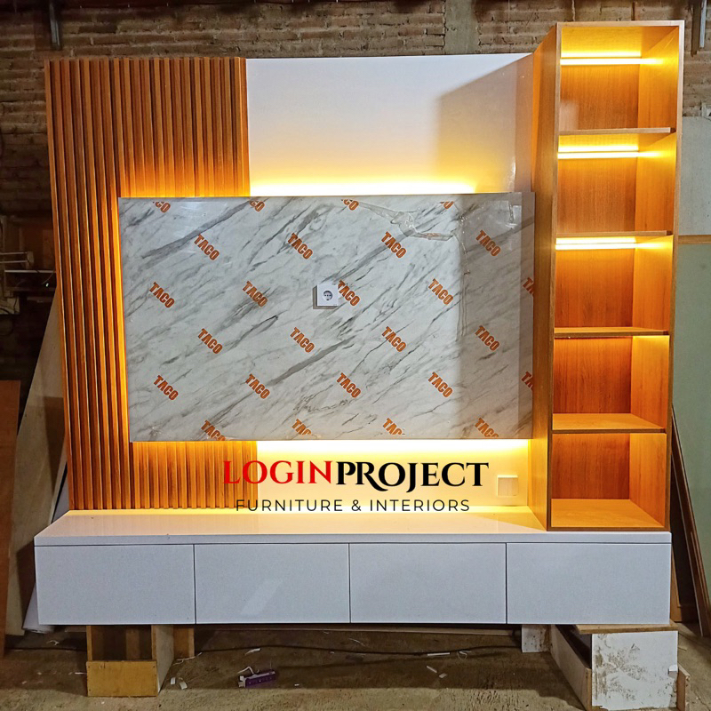 [KHUSUS PULAU JAWA] Backdrop TV Minimalis Gantung - Tempel Dinding - Kabinet TV - Rak TV LED Backlig