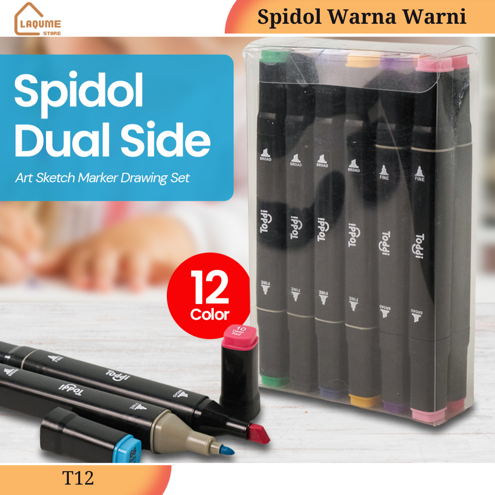 

Toddi Spidol Warna Warni 1 Set Stabilo 12 Warna Dual Side Fine Art Brush Pen Animation Marker Set