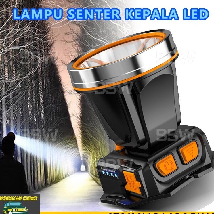 Kirim Cepat  LED Senter Kepala Super Terang Lampu Cas Depan Kepala Anti Air Waterproof Charger Sente