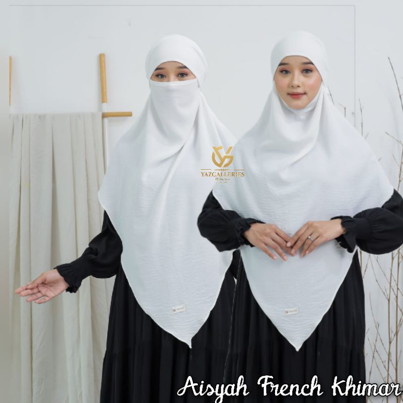 Aisyah French Khimar Crinkle Airflow/ French Khimar Umroh Crinkle Warna Putih Hitam