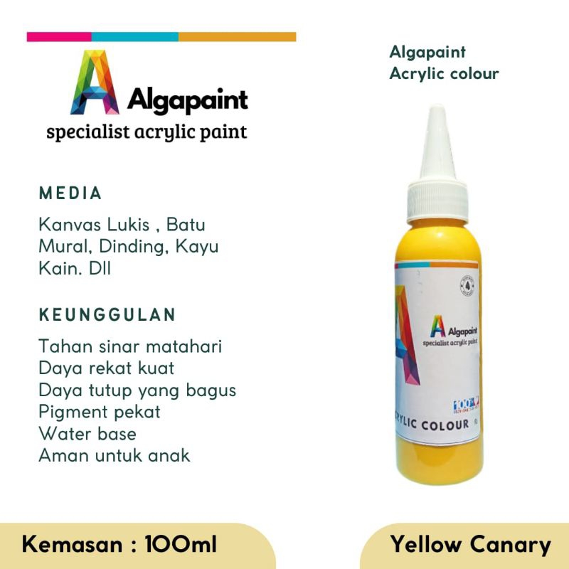 

Algapaint cat akrilik/cat lukis/cat mural/cat dinding/cat kayu/cat kain/cat sepatu/cat warna yellow canary