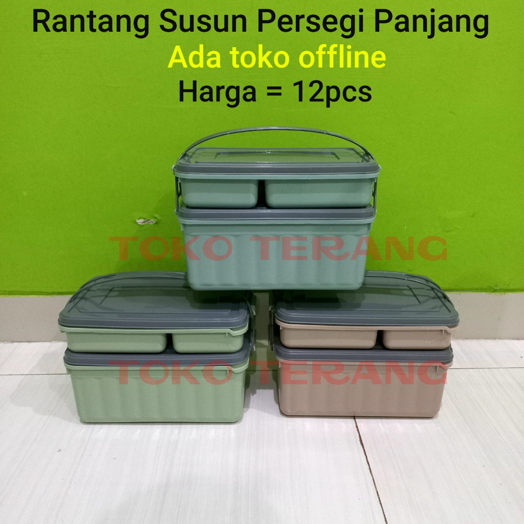 12PCS Rantang susun persegi panjang 2 susun 4 sekat rantang hajatan besar rantang plastik rantang pi