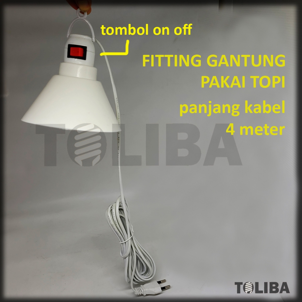 fitting lampu gantung saklar topi kabel colokan plastik e27 on off