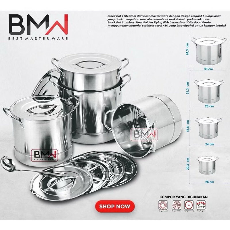 PROMO TERBARU STOCK POT STEAMER SET BMW / PANCI KUKUS STOCKPOT BMW / PANCI DANDANG STAINLESS STEEL