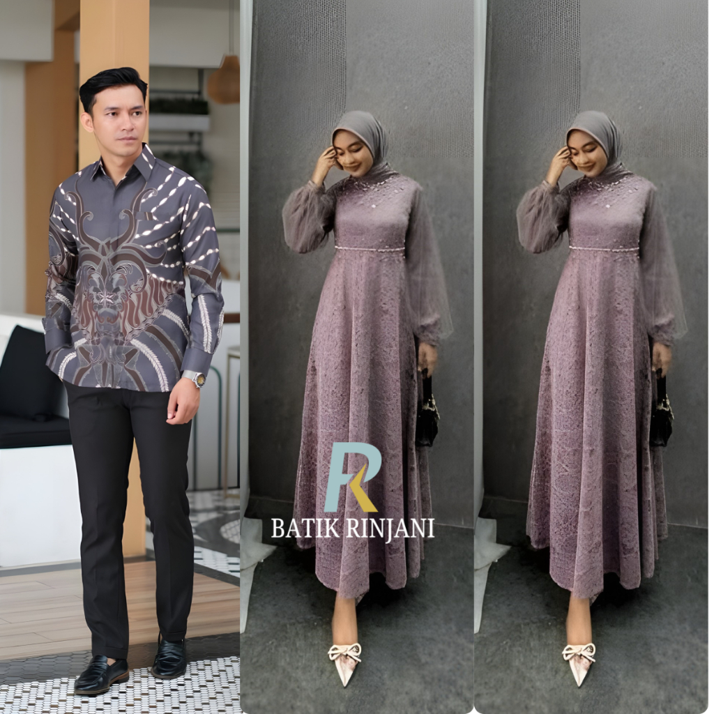(ADA JUMBO) Batik Couple Gamis Brokat Terbaru Couple Kondangan Couple Tunangan Modern Jumbo,Dress Br
