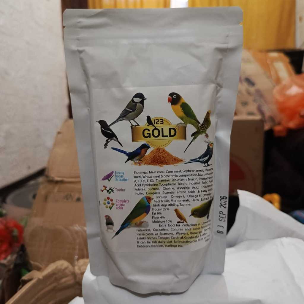 Gold by 123 Nutrien Extra Fooding Pakan Burung Pleci Murai Kenari FInch Lovebird