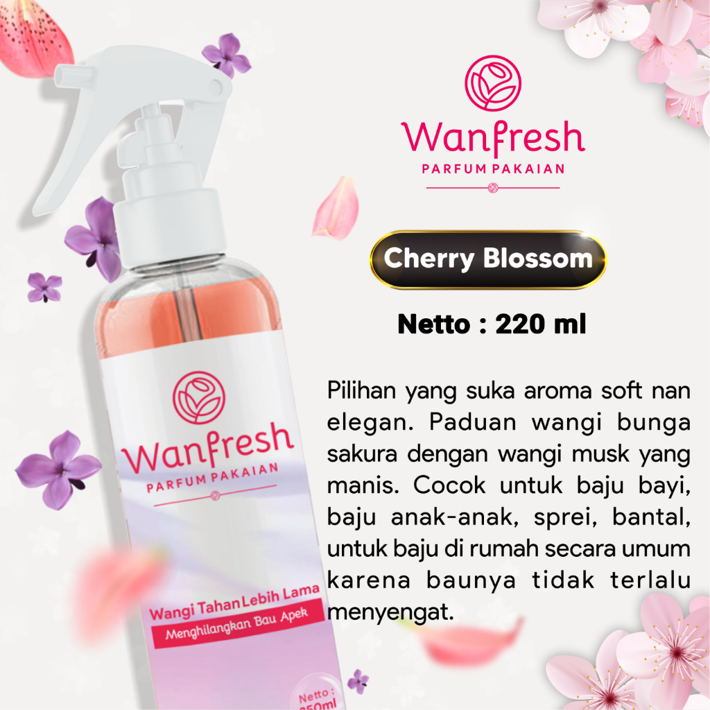 "WANFRESH" Aroma Cherry Blossom Parfum Pakaian Wangi Tahan Lama - Sudah Terdaftar Kemenkes