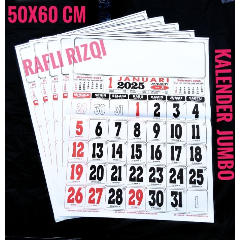 

Kalender Dinding JUMBO Harga Grosir Minimal Klik 10Pcs /Kalender JUMBO Tahun 2025 UK.50CM X 60CM