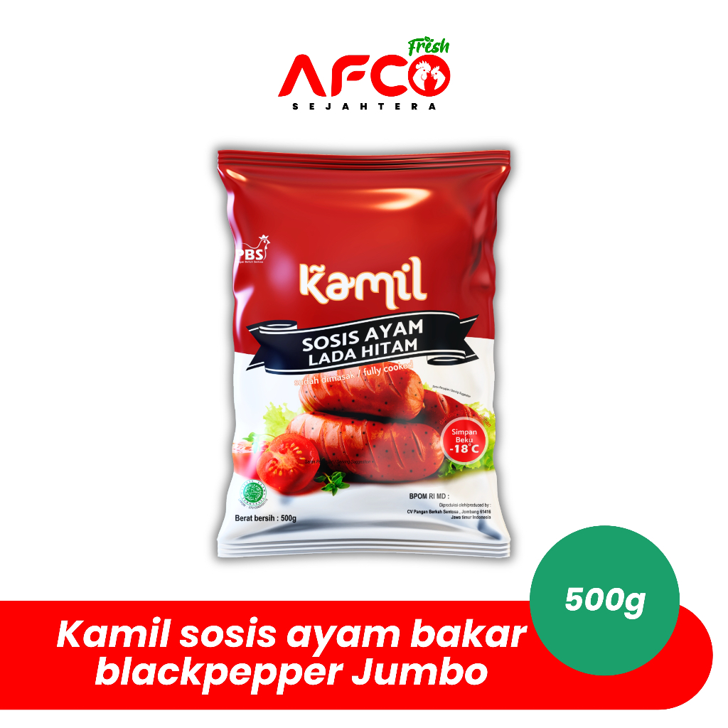 

Afco Fresh Sosis ayam bakar lada hitam (Jumbo) 500g