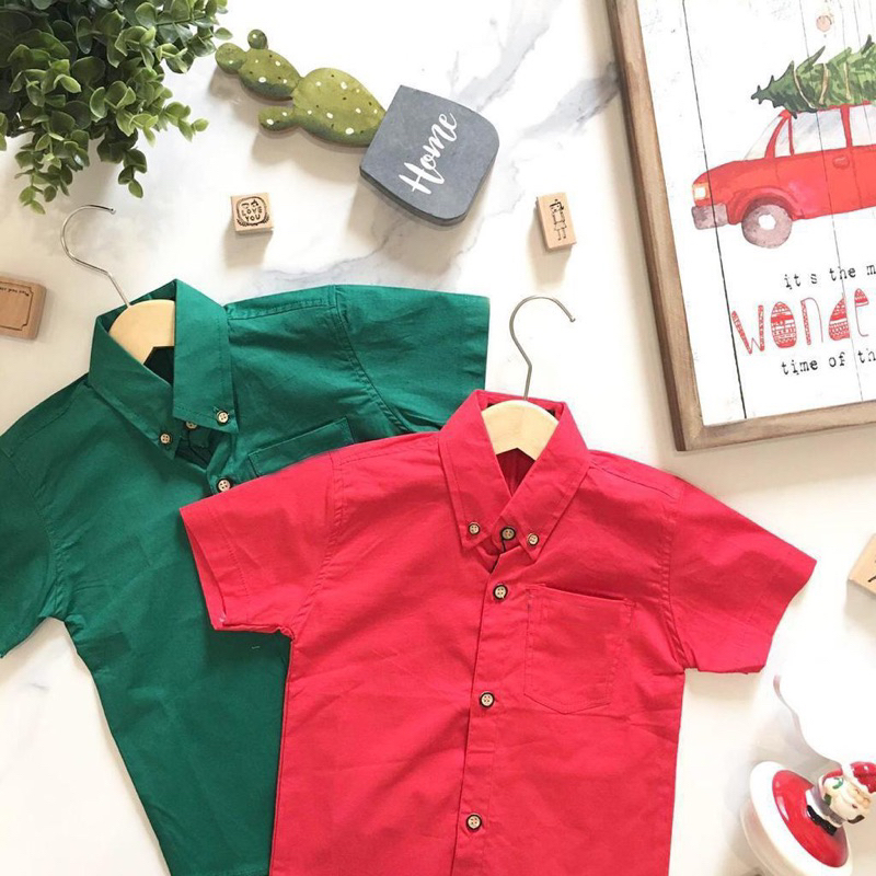 GRAVERA CASELLA Kemeja Anak Merah Hijau Biru Kuning Abu Creme Natal Imlek
