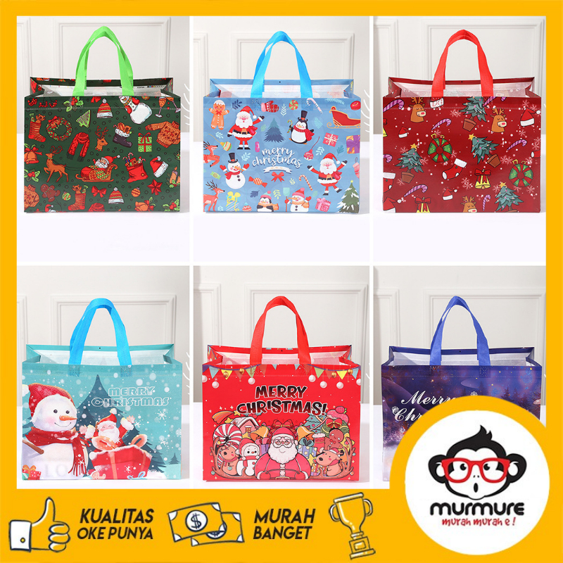 

MURMURE I TAS SPUNBOND MOTIF CHRISTMAS / GOODIE BAG SPUNBOND EDISI NATAL / SPUNBOND BAG CHRISTMAS / TAS SPUNBOND MOTIF SANTA / TAS HAMPERS NATAL