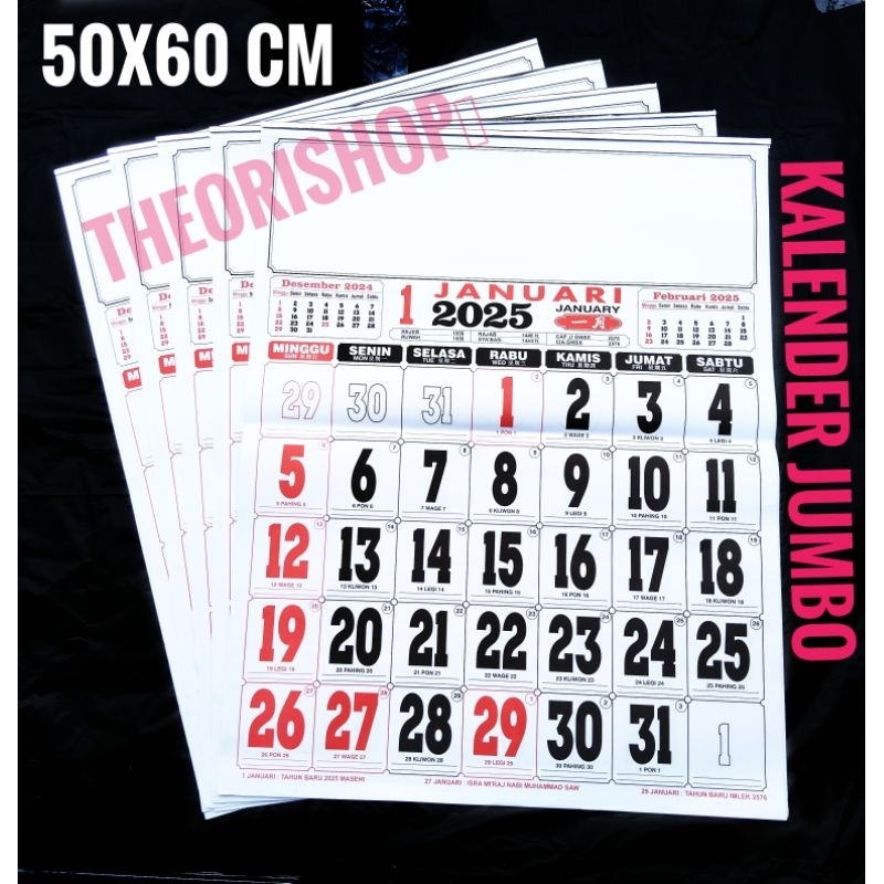 

Kalender Dinding JUMBO Harga Grosir /Kalender JUMBO Tahun 2025 UK.50CM X 60CM
