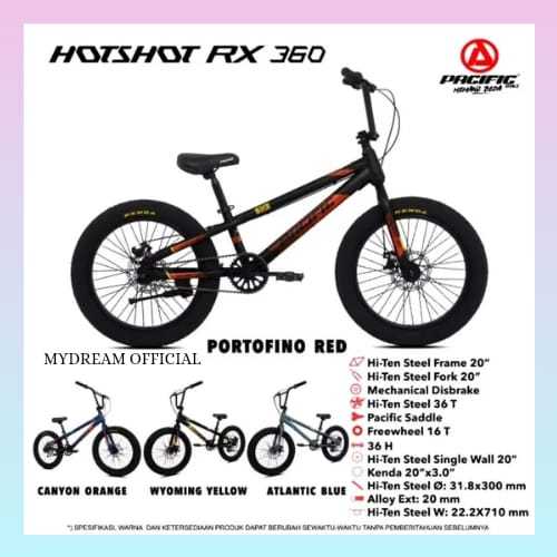 SEPEDA ANAK BMX PACIFIC HOTSHOT RX 360 20 INCH REM CAKRAM BAN JUMBO,SEPEDA READY SEMUA WARNA - TERMU
