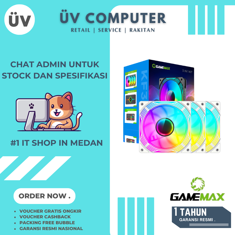 Fan Casing PC Komputer | Gamemax KF300 WH ARGB RGB | Fan 3in1 | 120mm 12cm | 4Pin PWM 3Pin | White P