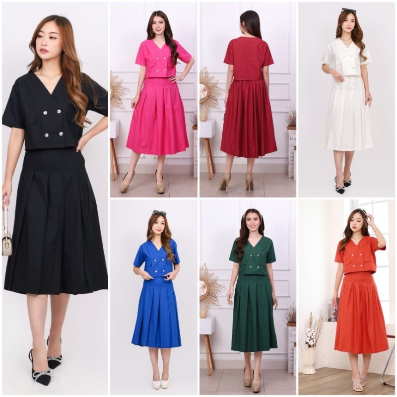 Qiyana Set - Set Wanita Rok Atasan Crop Rok A line Flare Panjang / Skirt Set