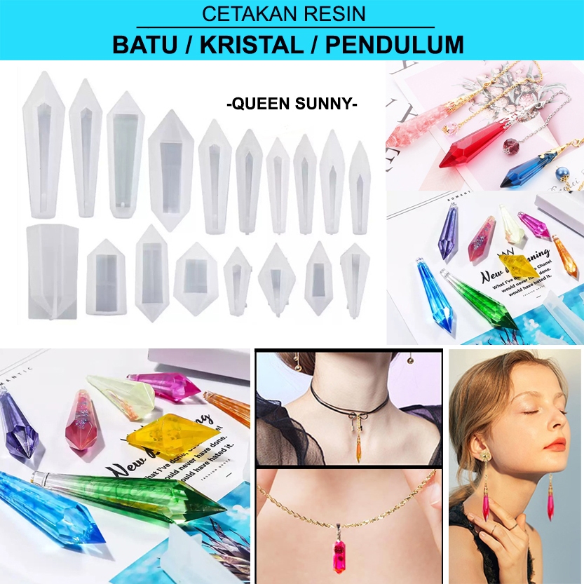 Cetakan Resin Pendant Solid Batu Kristal Berlian Pendulum Crystal Diamond Stone Silicone Mold Cetaka