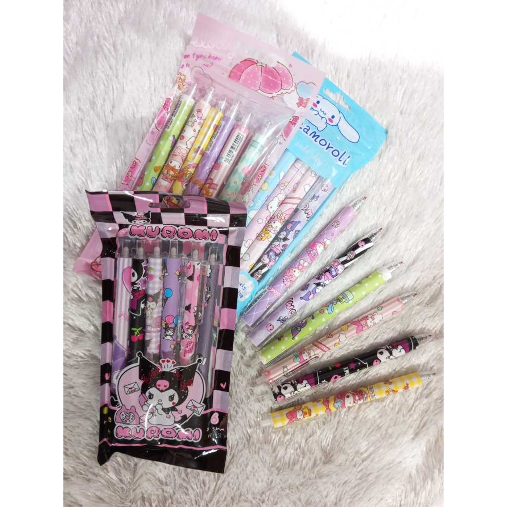 

READY DAPAT 6 PULPEN CETEKAN PULPEN MEKANIK SANRIO KUROMI CINAMOROL MELODY BOLPOIN SANRIO BOLPEN SANRIO