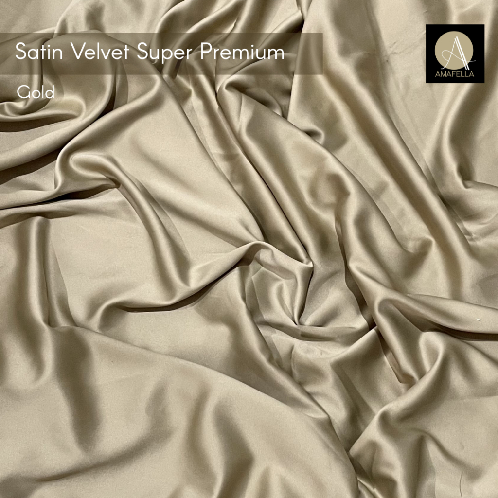 1/2 meter Kain Satin Velvet Super Premium Bahan Bridesmaid Seragaman Warna Gold