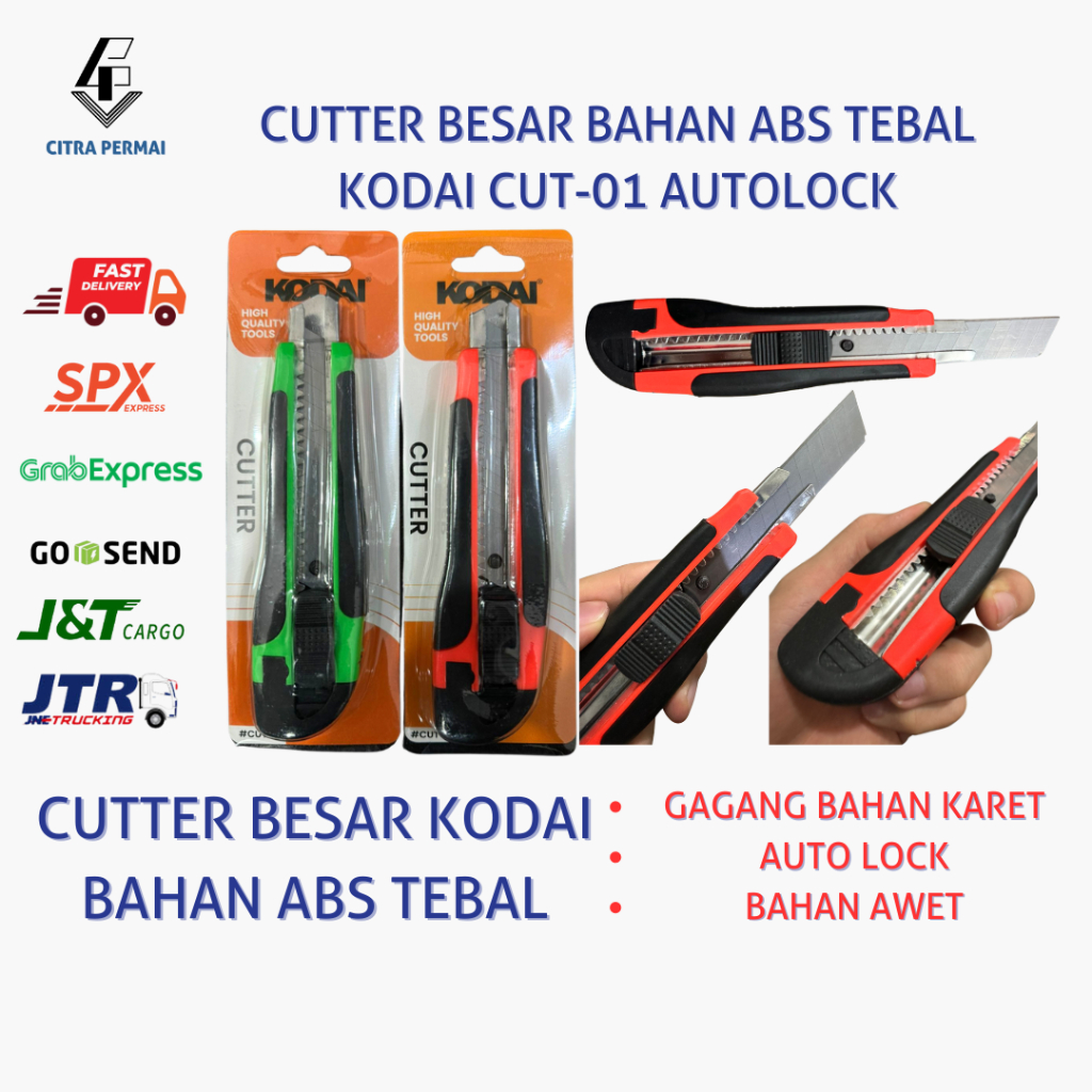 

PISAU CUTTER BESAR KODAI CUT-01 AUTOLOCK / CUTTER STAINLESS KODAI / CUTTER PEMOTONG KERTAS KARDUS DLL