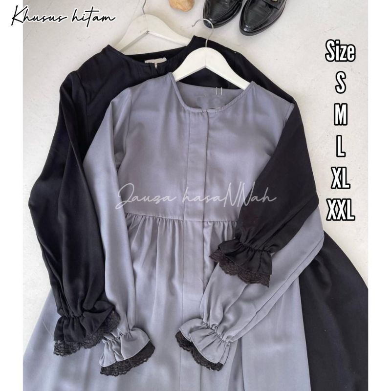 Bahira khusus hitam Gamis abaya renda tangan/gamis jetblack exclusive/abaya arab/gamis nyaman adem/g