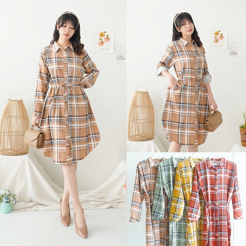 tunik wanita motif kotak/tunik model kemeja motif kotak/ tunik kemeja kotak wanita