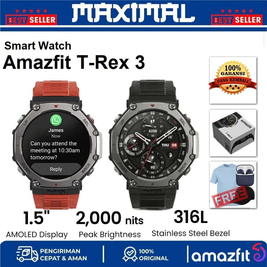 Amazfit TRex 2 & Amazfit TRex Pro Smartwatch AMOLED GPS Military-Grade Garansi Resmi
