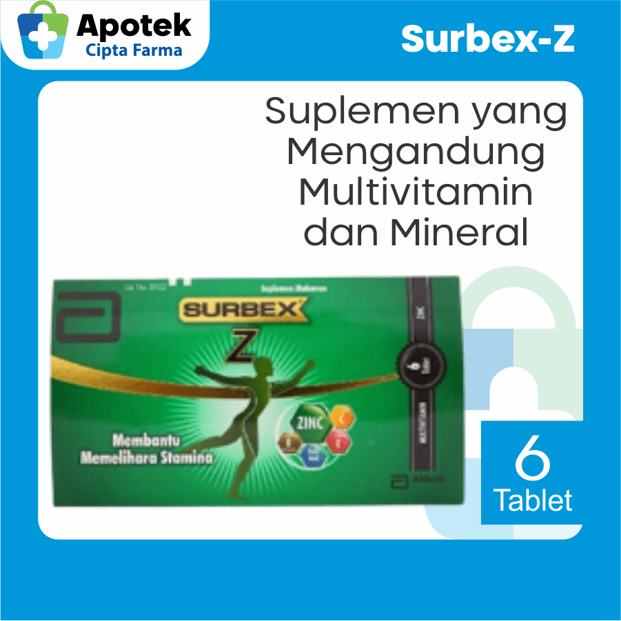 Surbex-Z Tablet Multivitamin dan Mineral Vitamin B1 Vitamin B2 Vitamin B6 Vitamin B12 Vitamin C Vita