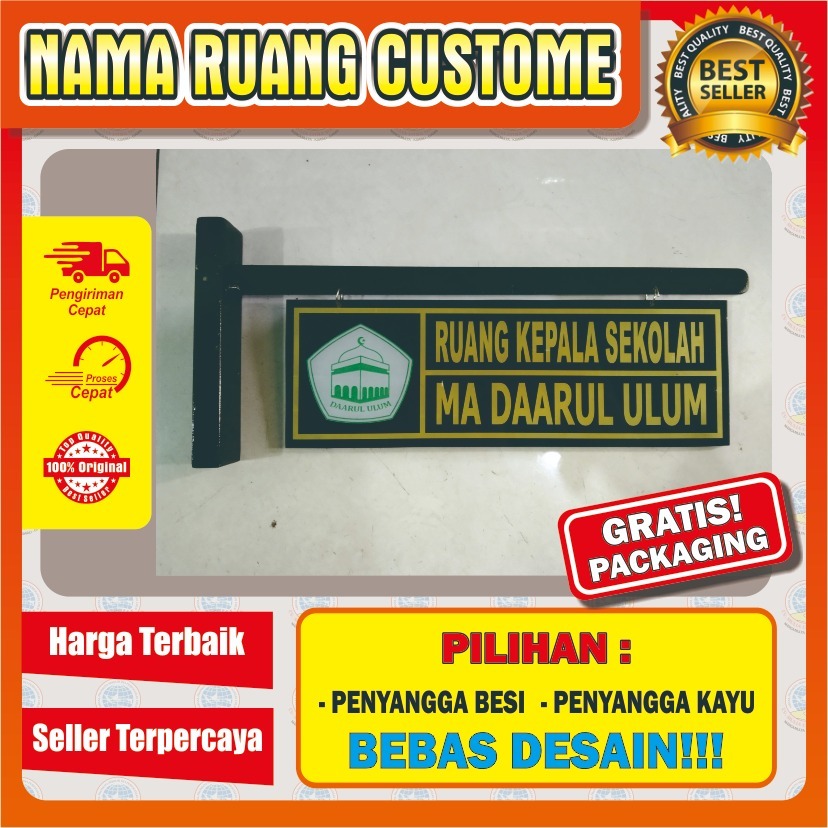 

Nama Ruang AKRILIK 2 Sisi / 2 muka | Gantungan Besi / Kayu | FREE DESAIN