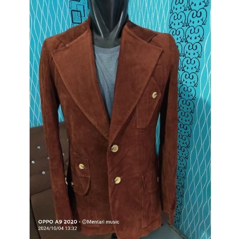 Jas blazer pria kasual bahan Corduroy full furing