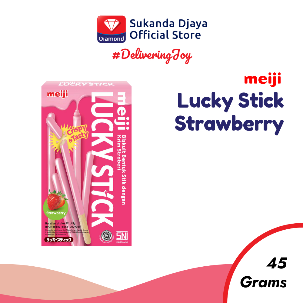 

Meiji Lucky Stick Biscuit Strawberry Snack Ringan 45 Gr