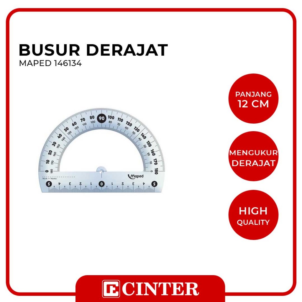 

MAPED - BUSUR DERAJAT / PENGGARIS BUSUR CRISTAL 146134 PROTACTOR 180 DERAJAT / 12 CM