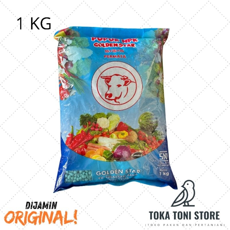 PUPUK NPK 16 16 16 BIRU GOLDEN STAR KEMASAN PABRIK 1 KG