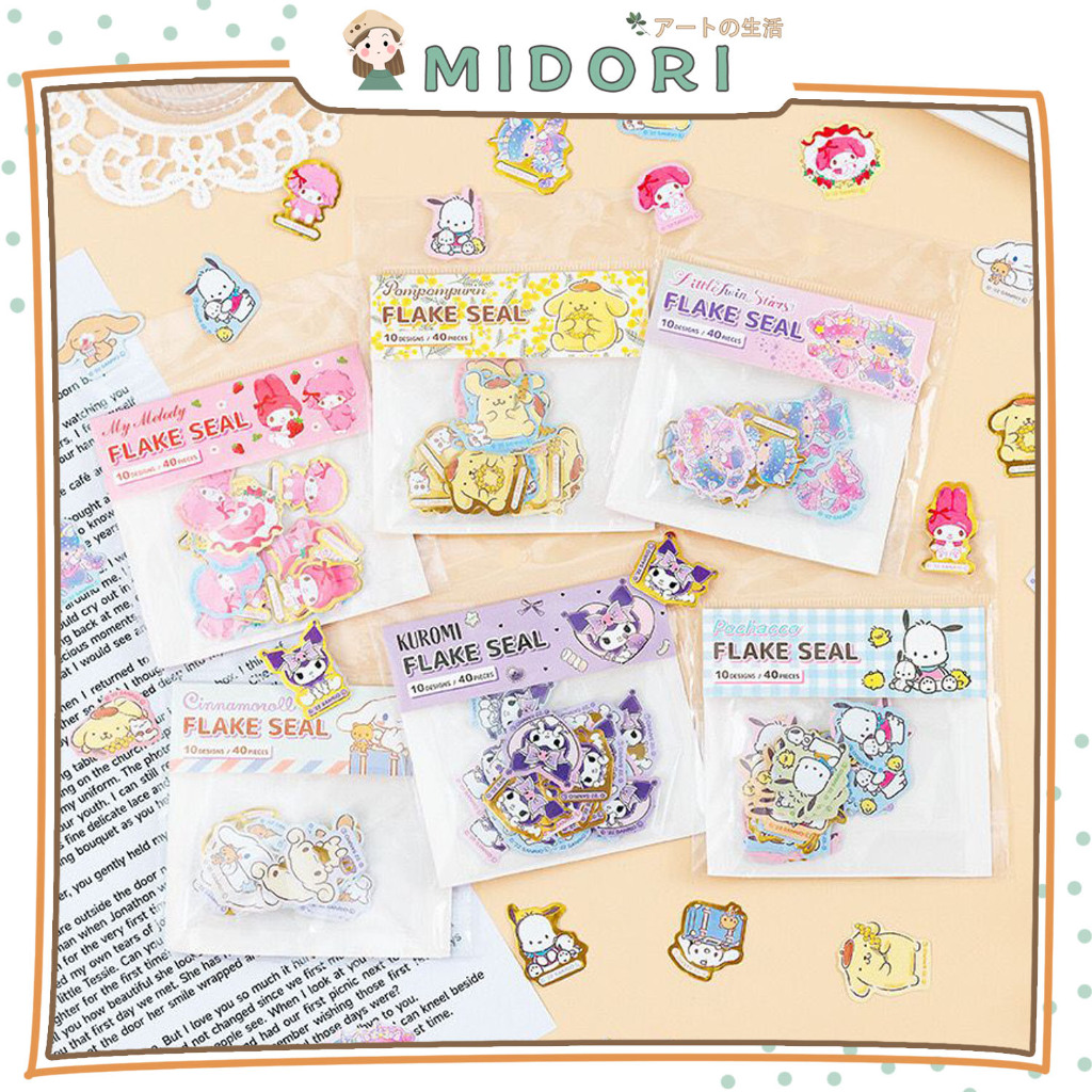 

[MIDORI] 40Pcs STICKER FLAKE SEAL Cartoon Kuromi Cinnamoroll Melody Hello Kitty Pompompurin Pochacco Sticker Planner DIY Scrapbook Stiker Dekor Kotak - B0475