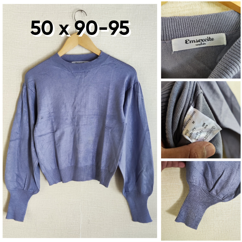 Sweater Emsexcite Dusty Blue Size M Wanita Lengan Bal0n Atasan Cewek Outer Knit ED647