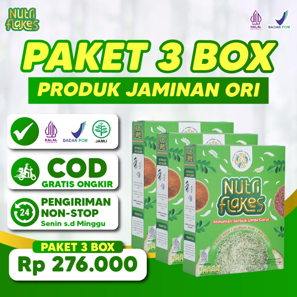

Nutriflakes - Sereal Umbi Garut Asam Lambung Atasi Masalah Lambung Magh Gerd Original 2 Box