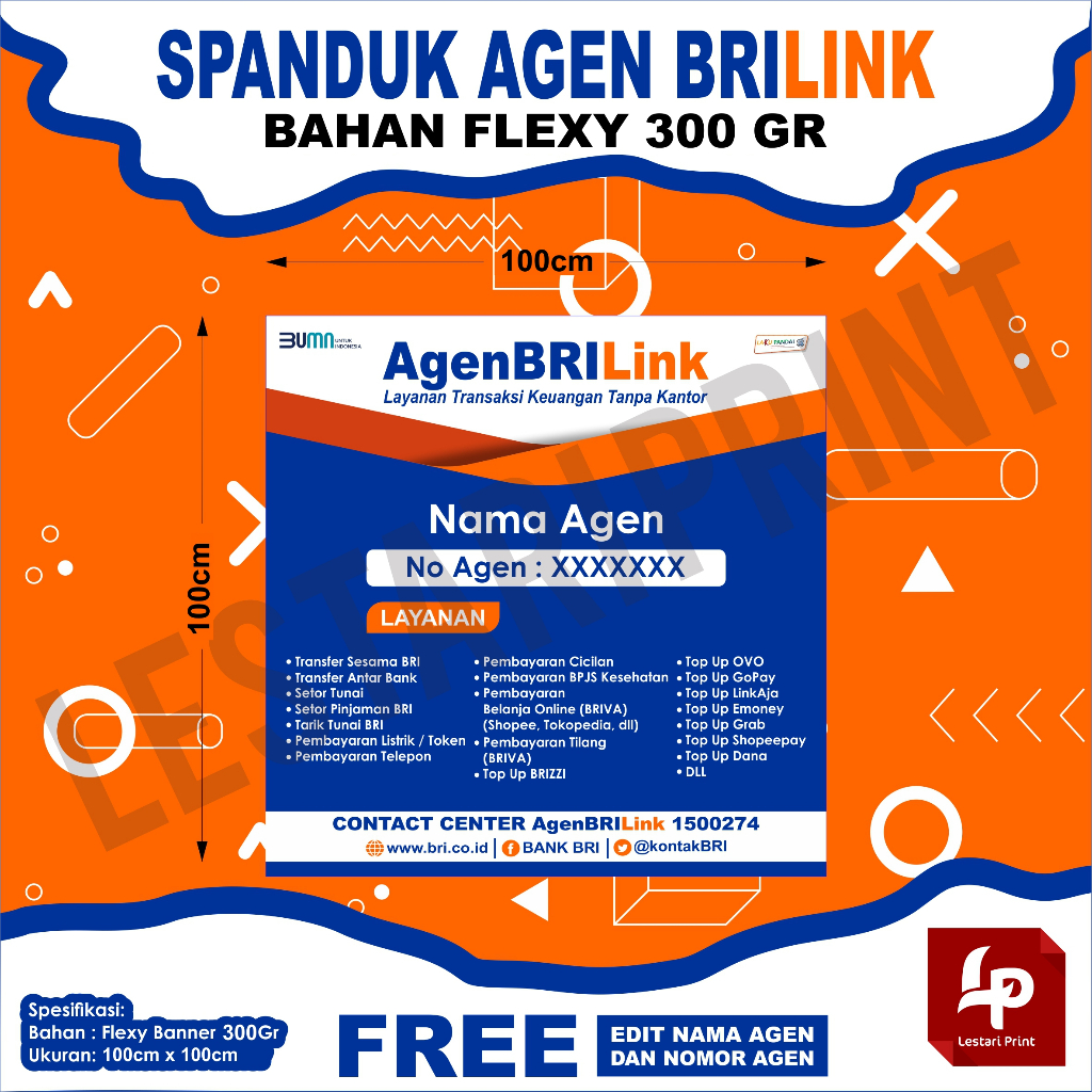 SPANDUK BRILINK BAHAN FLEXY 300GR - UKURAN 100 CM X 100CM / SPANDUK AGEN BRILINK / BANNER AGEN BRI L